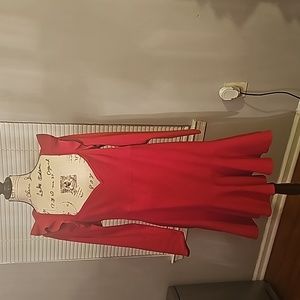 Express Sweetheart Neck Ruffle Fit and Flare Sweater Dress Red XL